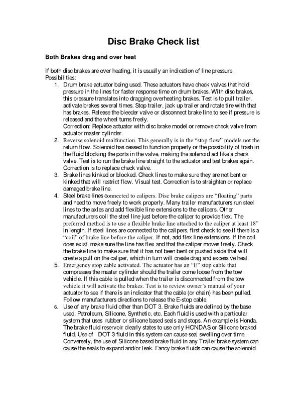 Disc Brakes Checklist