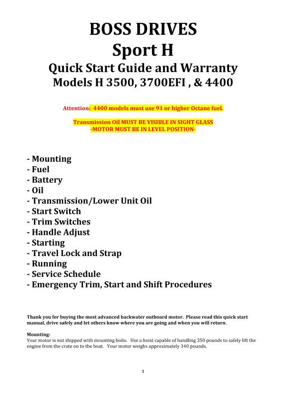 Boss Drive Sport H Owners Manuals